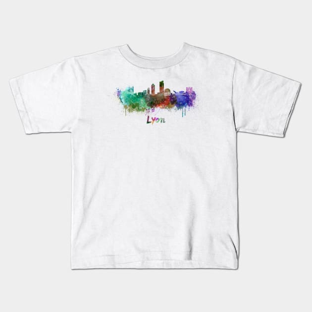 Lyon skyline in watercolor Kids T-Shirt by PaulrommerArt